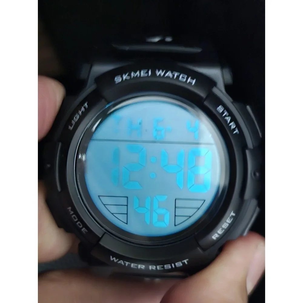 Men's Sports Digital Watch 50MM Black Plastic‎ Bands Working Light Alarm